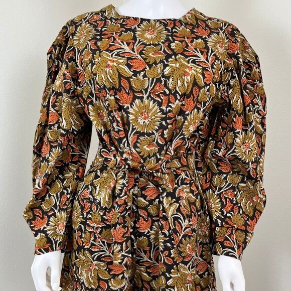 Mille Women Size M Eva Sunset Floral Puff Sleeve Wide Leg Cotton NEW Jumpsuit - Picture 4 of 15